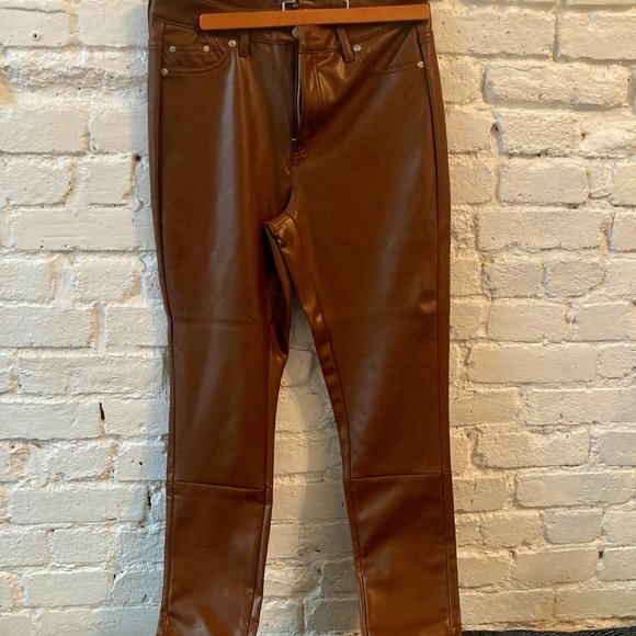 NWOT~7 for Mankind Vegan Leather Slim Pant In Brown~Size SMALL - Picture 1 of 6